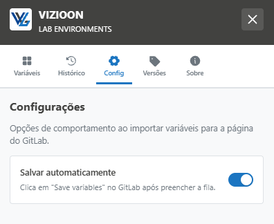 Barra lateral — aba Config
