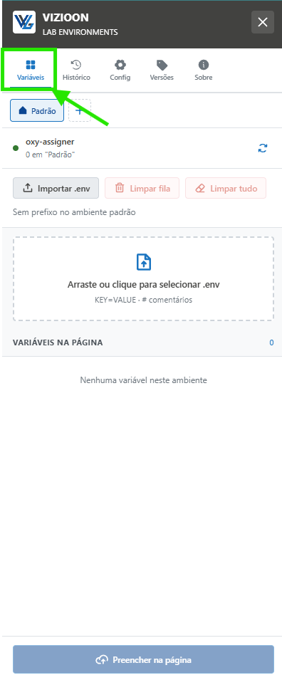 Barra lateral — aba Variáveis