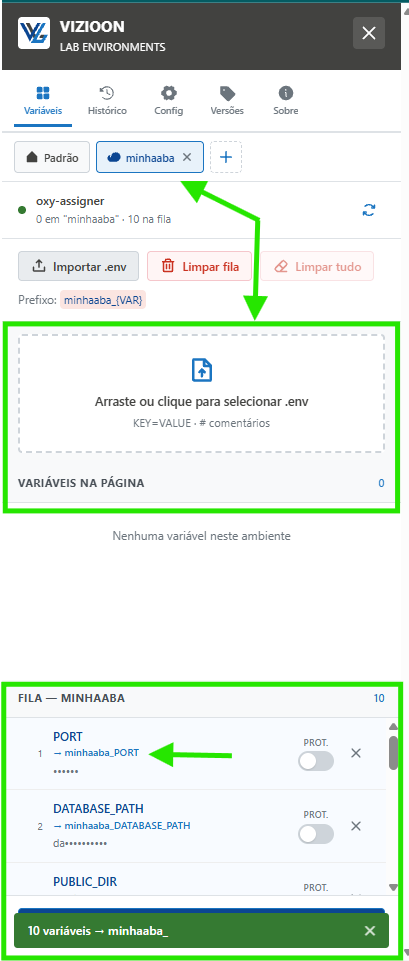 Diálogo para criar nova aba de ambiente